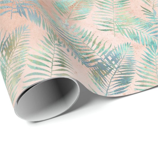 ピーチアクアグリーントロピカル葉 ラッピングペーパー (ロールコーナー)
