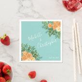 ピーチアクアティール（緑がかった色）結婚ズバラフローラ スタンダードカクテルナプキン (インサイチュ)