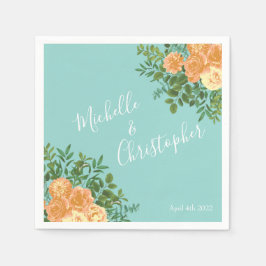ピーチアクアティール（緑がかった色）結婚ズバラフローラ スタンダードカクテルナプキン