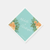 ピーチアクアティール（緑がかった色）結婚ズバラフローラ スタンダードカクテルナプキン (角)