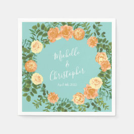 ピーチアクアティール（緑がかった色）結婚ズバラフローラ スタンダードカクテルナプキン