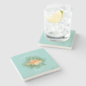 ピーチアクアティール（緑がかった色）結婚ズバラフローラ ストーンコースター (横)