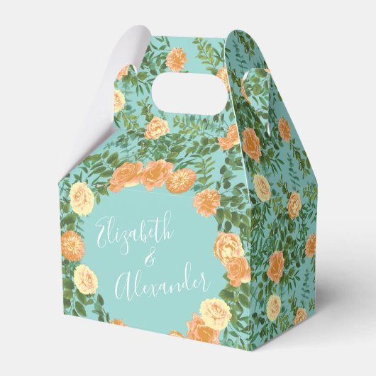 ピーチアクアティール（緑がかった色）結婚ズバラフローラ フェイバーボックス (正面サイド)