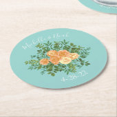 ピーチアクアティール（緑がかった色）結婚ズバラフローラ ラウンドペーパーコースター (アングル)