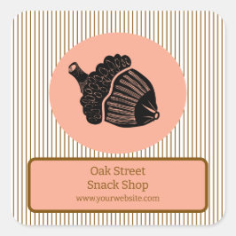 ピーチアコーンオンブラウンストライプビジネスラベル スクエアシール