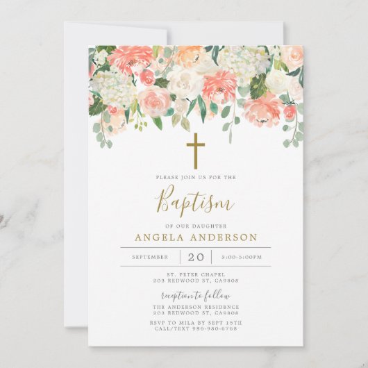 ピーチアンドクリームバプテスマ/《キリスト教》洗礼式や命名式招待状 招待状 (正面)