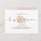 ピーチアンドクリームフローラエレガントガールズバプテスマ 招待状 (正面/裏面)