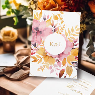 ピーチアンドクリームロマンチックな水色のフローラ結婚ズ 招待状