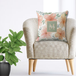 ピーチアンドグリーンウォーター色フローラ装飾用クッション クッション