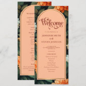 ピーチアンドグリーンフローラゴールドフォイルアーチ結婚ーズ プログラム (正面/裏面)