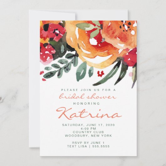 ピーチアンドグリーンリーウォーターフローラブライダルシャワー 招待状 (正面)