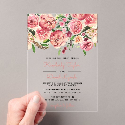 ピーチアンドコーラルフラワーズフローラ結婚式招待状 アクリル招待状 (インサイチュ (ポータブル))