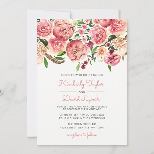 ピーチアンドコーラルフラワーズフローラ結婚式招待状 招待状 (正面)