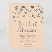 ピーチアンドシルバーグリッターブライダルシャワー招待 招待状 (正面/裏面)