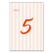 ピーチアンドタンジェリンストライプのレトロ結婚ズ テーブルナンバー (正面)