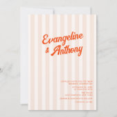 ピーチアンドタンジェリンストライプのレトロ結婚ズ 招待状 (正面)