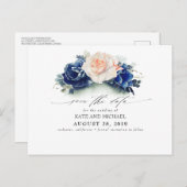 ピーチアンドネイビーブルーフローラボホザデイト ポストカード (正面/裏面)