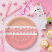 ピーチアンドピンクデザイナーパターン（の模様が）ある紙プレート ペーパープレート (パーティー)