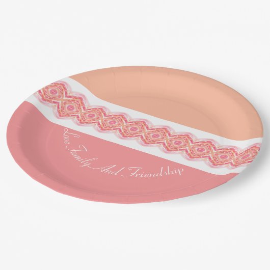 ピーチアンドピンクデザイナーパターン（の模様が）ある紙プレート ペーパープレート (アングル)