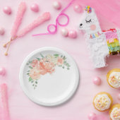 ピーチアンドピンクパステルウォーターカラーフローラ ペーパープレート (パーティー)