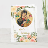 ピーチアンドピンクローズ金ゴールドフレーム誕生日カード カード (正面)