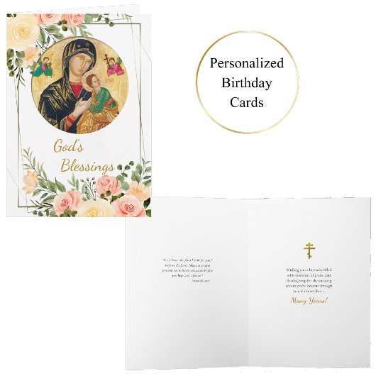 ピーチアンドピンクローズ金ゴールドフレーム誕生日カード カード