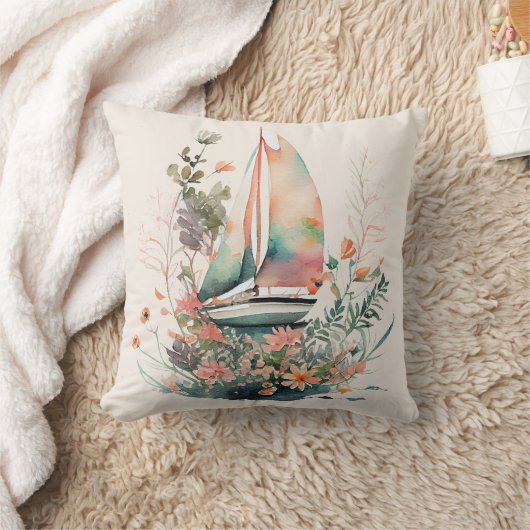 ピーチアンドブラックサイルボートフローラ装飾用クッション クッション (ブランケット)