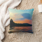 ピーチアンドブルーサンセットオンマウンテンレイク クッション (ブランケット)
