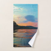 ピーチアンドブルーサンセットレイクビーチ自然写真 バスタオルセット (ハンドタオル)