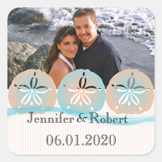 ピーチアンドブルーサンドドルビーチ結婚式 スクエアシール (正面)