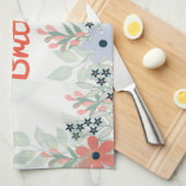 ピーチアンドブルーフラワープリント キッチンタオル (四つ折り)