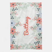 ピーチアンドブルーフラワープリント キッチンタオル (縦)