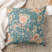 ピーチアンドブルーフローラオンミディアムティール（緑がかった色）装飾用クッション クッション (ブランケット)
