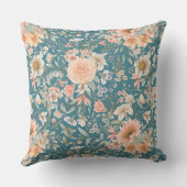 ピーチアンドブルーフローラオンミディアムティール（緑がかった色）装飾用クッション クッション (裏面)