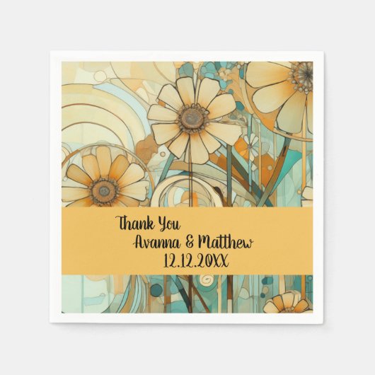 ピーチアンドベージュフローラ抽象芸術 スタンダードカクテルナプキン (正面)