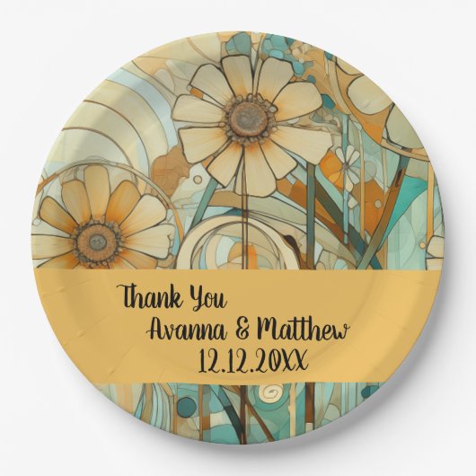 ピーチアンドベージュフローラ抽象芸術 ペーパープレート (正面)