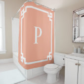 ピーチアンドホワイトギリシャ鍵シンプルモノグラム シャワーカーテン (インサイチュ)