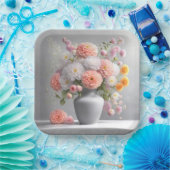 ピーチアンドホワイトダリアブーケ ペーパープレート (パーティー)