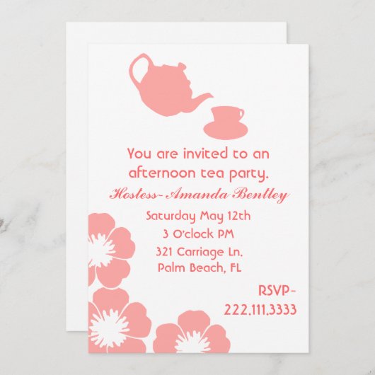 ピーチアンドホワイトティーパーティの招待状 招待状 (正面/裏面)