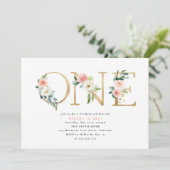 ピーチアンドホワイトフローラファースト誕生日招待状 招待状 (スタンド正面)