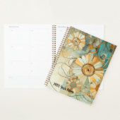 ピーチアンドライトティール（緑がかった色）抽象芸術フラワーガーデン プランナー手帳 (ディスプレー)