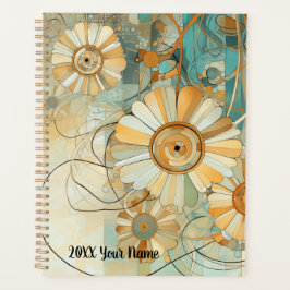 ピーチアンドライトティール（緑がかった色）抽象芸術フラワーガーデン プランナー手帳