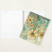 ピーチアンドライトティール(緑がかった色)抽象芸術フラワーガーデン プランナー手帳 (ディスプレー)