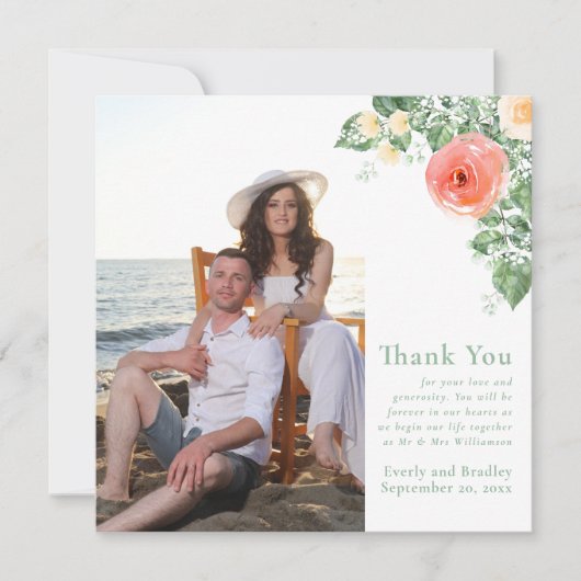 ピーチイエローウォーター色フローラサンキューカード 招待状 (正面)