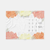 ピーチイエローオレンジ牡丹フローラベビーマイルストーン フリースブランケット (正面(横))