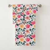 ピーチイエローピンクの緑ガーリーの花の模様 バスタオルセット (インサイチュ)