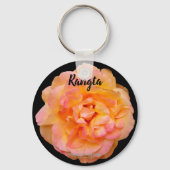 ピーチイエローピンクブレンドバラ切り出し花デザイン キーホルダー (正面)