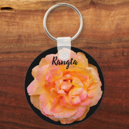 ピーチイエローピンクブレンドバラ切り出し花デザイン キーホルダー