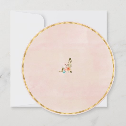 ピーチウォーターのカラーバラと金ゴールド幾何学模様 招待状 (裏面)