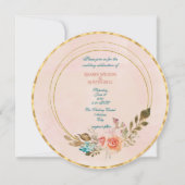 ピーチウォーターのカラーバラと金ゴールド幾何学模様 招待状 (正面)